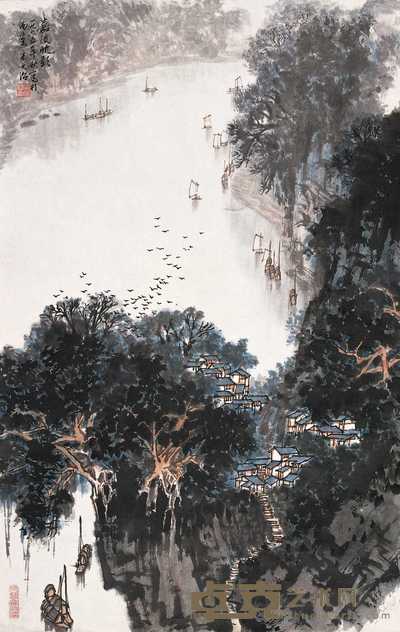 宋文治 1965年作 嘉陵帆影 镜心 69.5×43.5cm